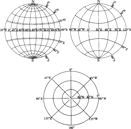 在下列经纬网图中,给经线,纬线填注度数._百度教育