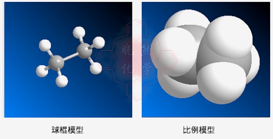 下图展示了乙烷的球棍模型,比例模型.