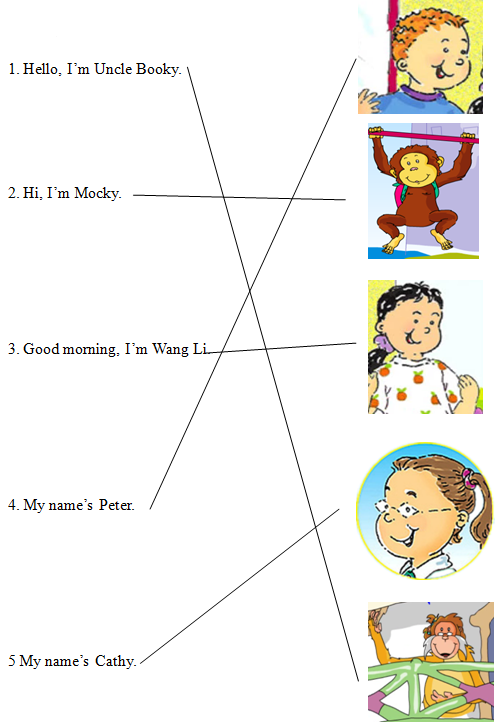 请连一连1. hello, im uncle booky. 2. hi, im mocky. _百度教育