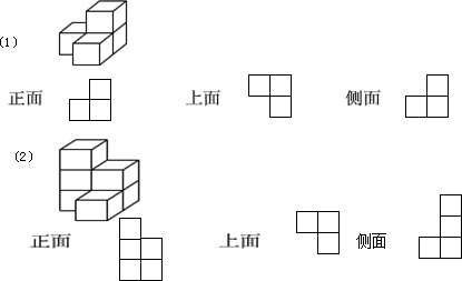 从不同方向看下面的物体,看到的分别是什么?在下面画一画.