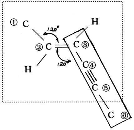 具有乙烯平面型结构,它们在同一平面上,而不在同一直线上,键角是120