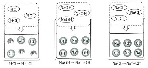 酸,碱,盐溶于水,在水分子作用下,电离成自由移动的带正(或负)电的阳