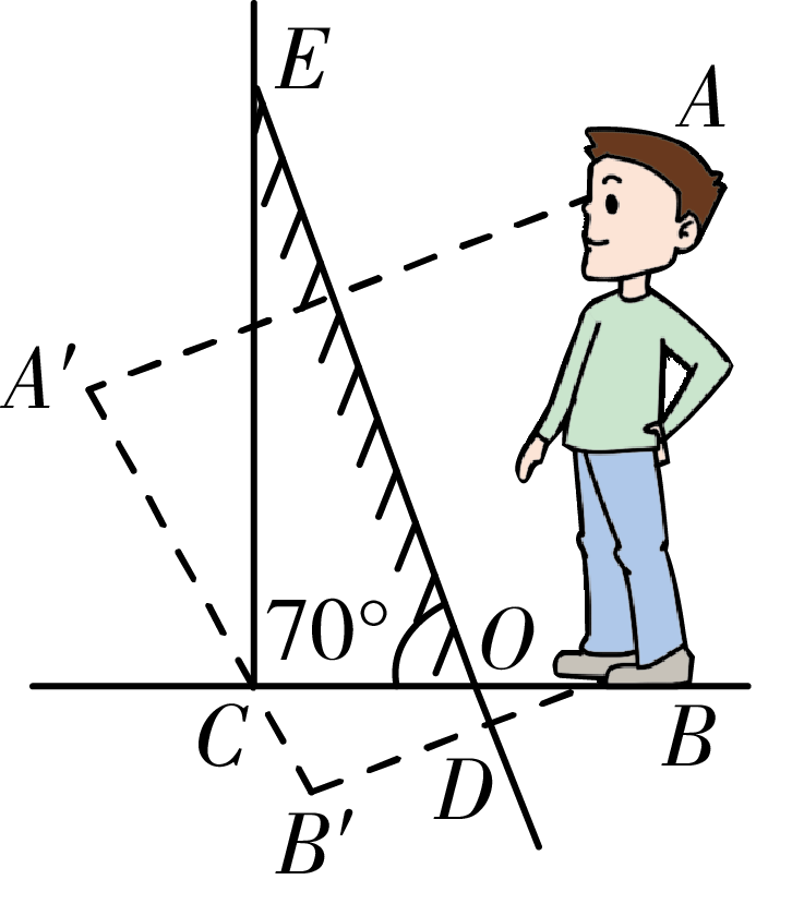 小华在平面镜中所成的像与水平面的夹角与∠ocb′是对顶角,故也为50.