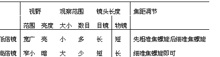 使用高倍镜与低倍镜观察时有哪些差别?