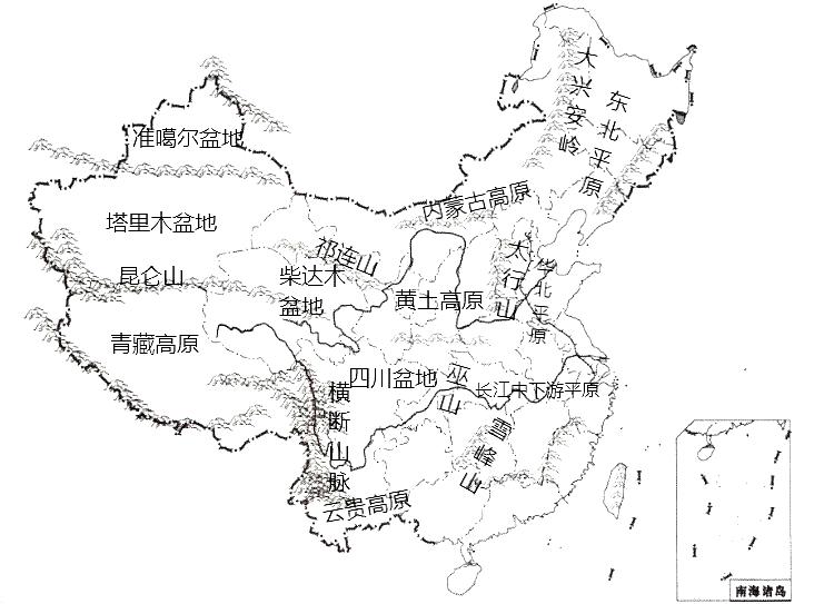 读图2-1-4"中国主要山脉分布图",完成下列题目.