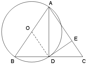 (本题满分8分)如图,在△abc中,ab=ac,以ab为直径的⊙o与bc交于点d,过